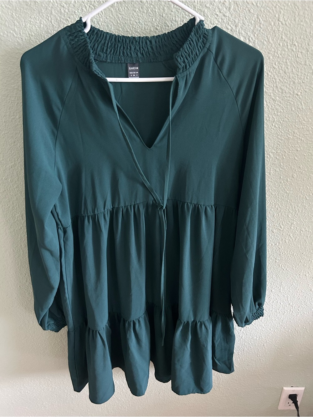 SHEIN Women's Teal Long-Sleeve Ruffled Dress size Small/4
